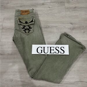 GUESS Daredevil Boot Cut Sage Green Jeans Embroidered Back Pockets - 26